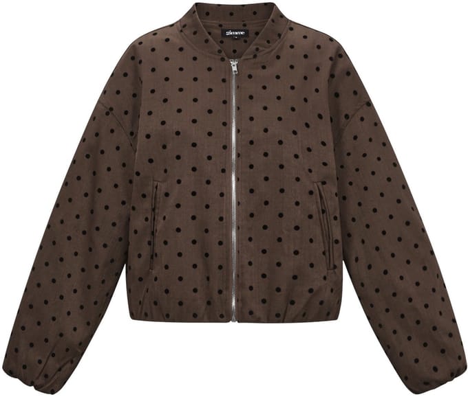 Comfortabele Geweven Polyester Damesjas met Puntjespatroon - Wijnrood - Maat M