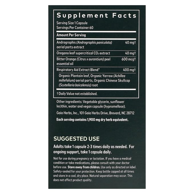 Gaia Herbs, Sinus & Poumon Suprême, Phyto-capsules Végétales Liquides, 60 Comprimés