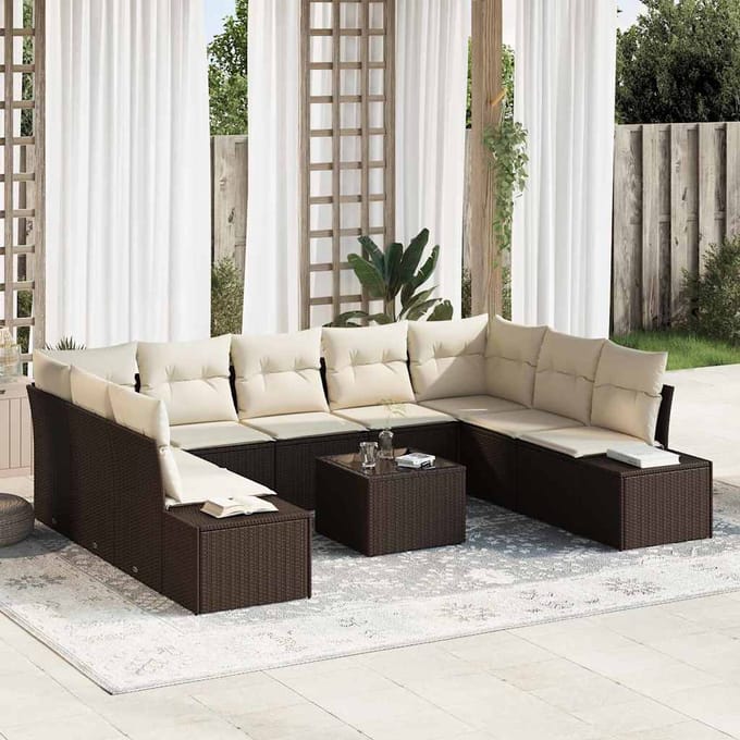 vidaXL Tuin Sofa Set 10 st Bruin poly rattan