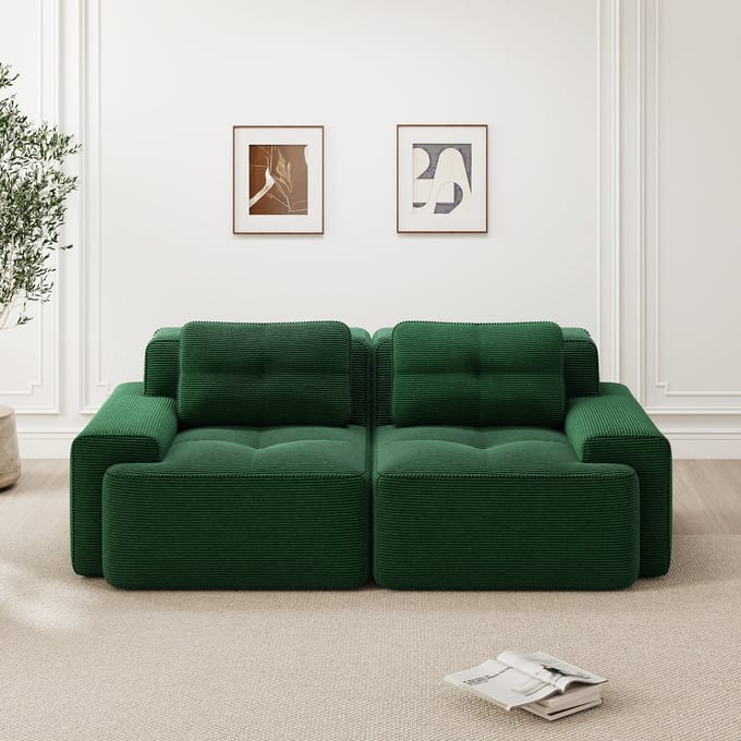 MODFU Modulaire Bank - Diepe Zitting - Framevrij - Modern - Voor Woonkamer - Ribstof - Groen