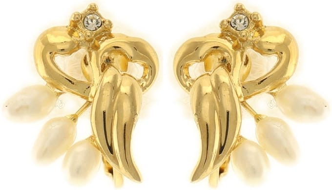 Behave Luxe clip oorbellen goud-kleur met parels 2cm