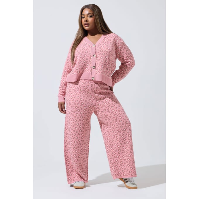 Limited Collection Roze Luipaardprint Wijde Broek Size 46-48