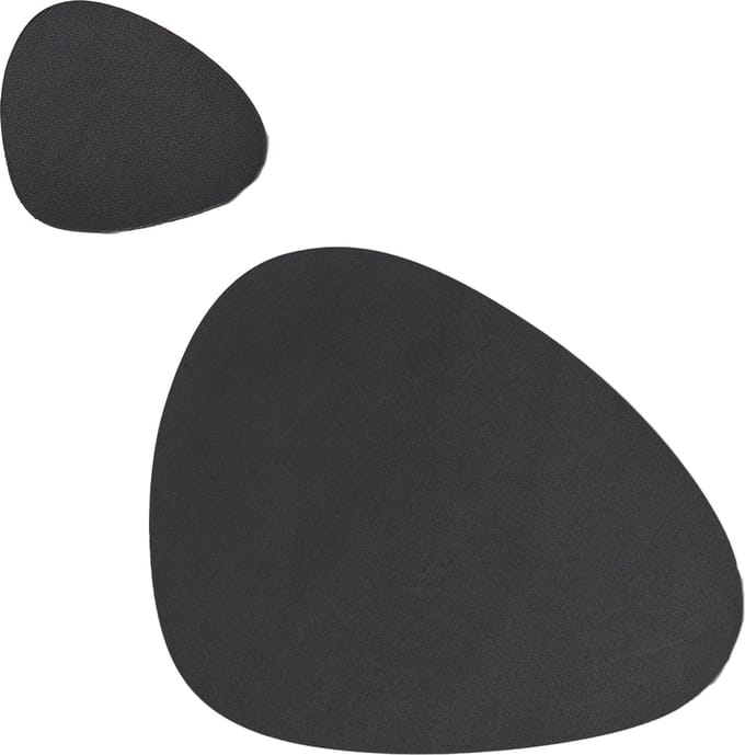 Placemats en onderzetters lederlook - set 6x - zwart - 34 x 42 cm