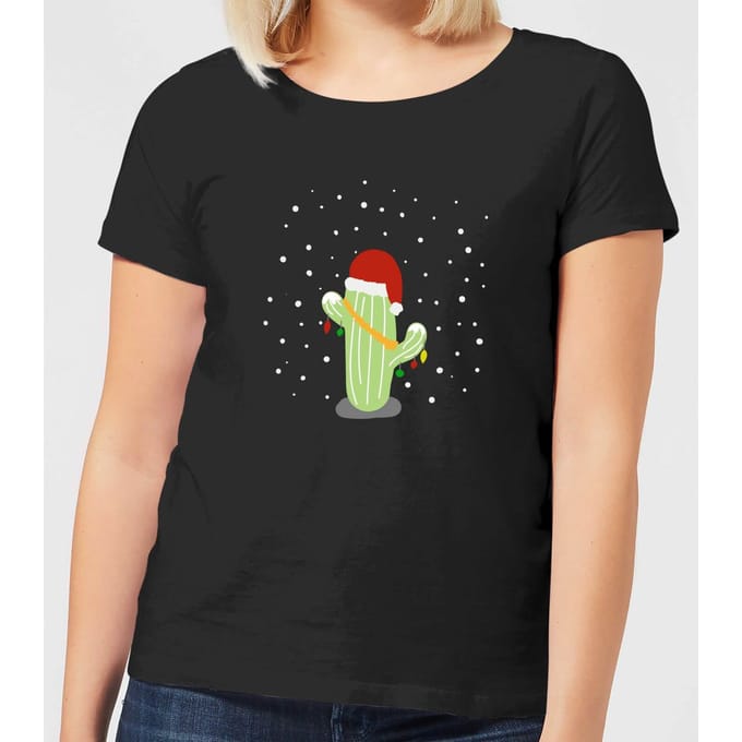 Cactus Santa Hat Women's T-Shirt - Black - 3XL