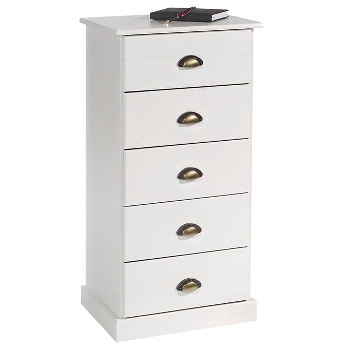 Commode PARIS met 5 lades en schelpvormige handgrepen in wit