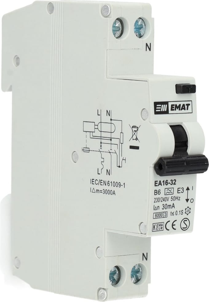 EMAT aardlekautomaat B6 1P+N 30mA Type A (85006000)