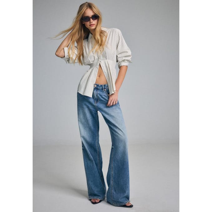 Stradivarius Popeline blouse met plooien  Beige M