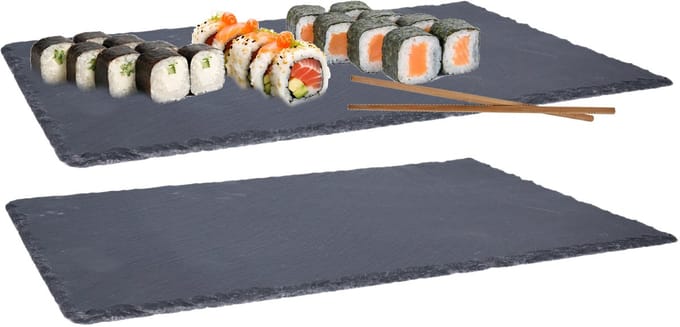 Serveerplank - Set van 2x stuks - leisteen - 45 x 30 cm - snack dienblad - stijlvol