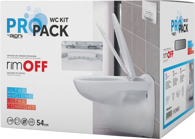 QeramiQ Basic Start Classico Wandclosetset - 54.5x35.5cm - diepspoel - rimless - softclose zitting - glans wit