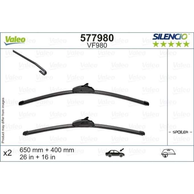 Wisserblad VALEO Silencio 577980, 650/400mm, Voor, 2 Stuk