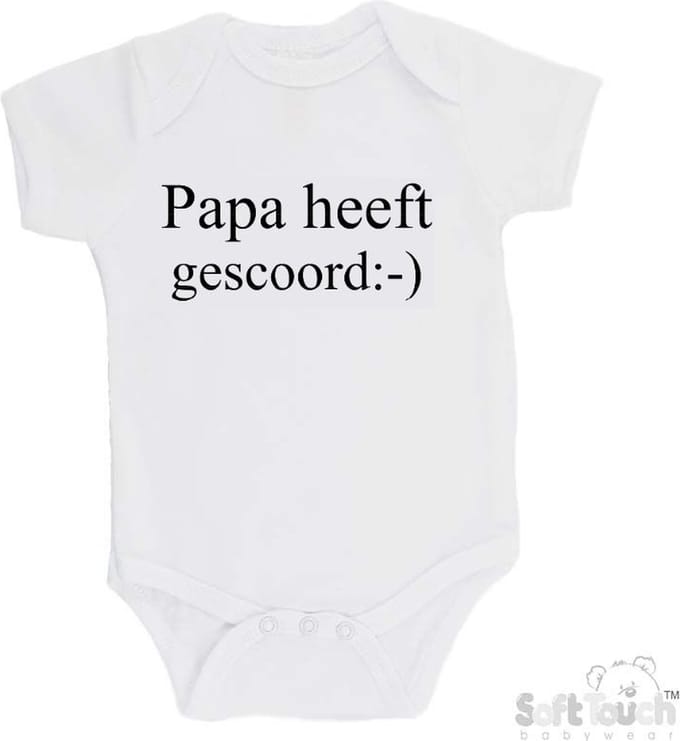 100% Katoenen Romper "Papa heeft gescoord:-)" Unisex Katoen Wit/zwart Maat 62/68