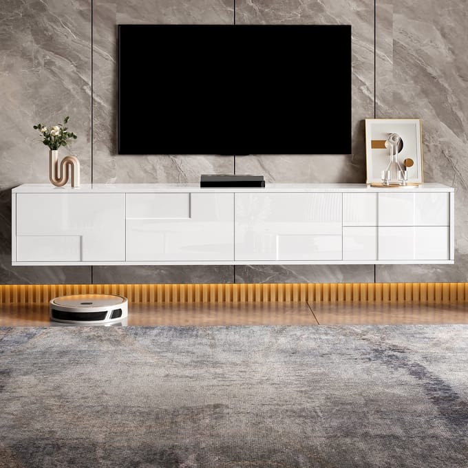 PHOEBE CAT TV-meubel - Wandmontage - 170 cm - Hoogglans - 2 lades - Wit