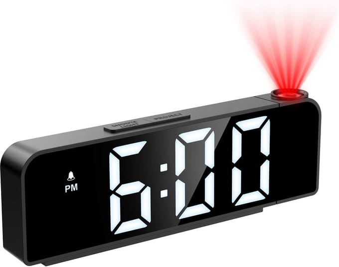 Digitale Projectiewekker - LED Klok - Wakker Worden - 180° Projectie - 7.9 Inch Display - Witte Cijfers