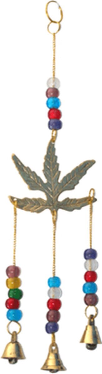 Geluks bel - Hanging bells with Metal Marijuanna Leaf