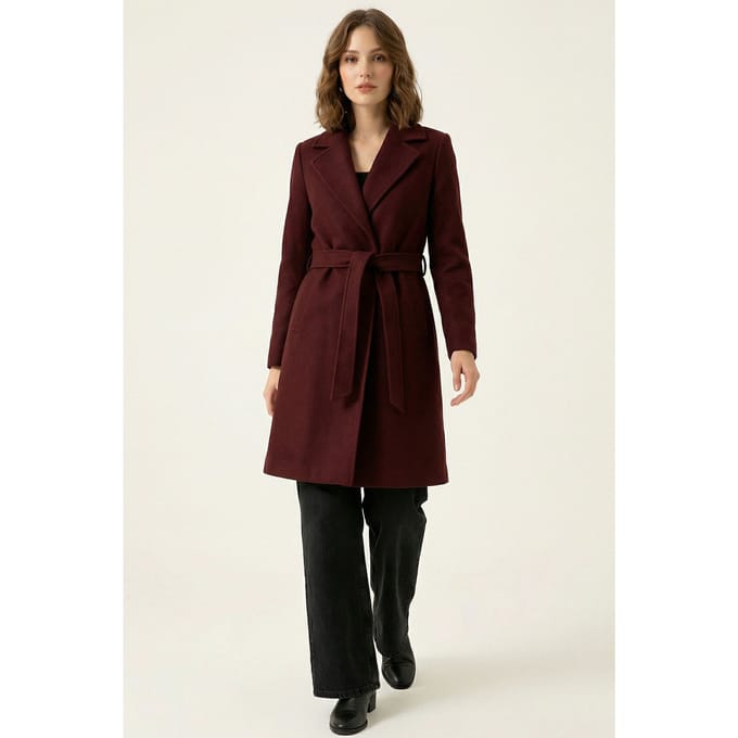 Geknoopte Midi Coat met Jas kraag