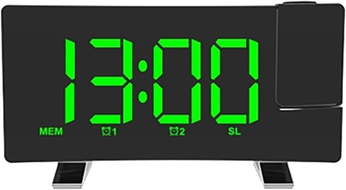Projectiewekker Digitale Klok - LED Wekker - Tijd Tonen - Gebogen Scherm - 180 mm Lengte - Groen