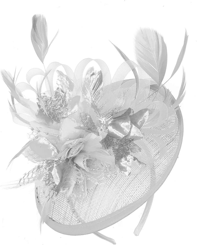 Fascinator Hoed - Hoofddeksel Dames - Bruiloft Accessoire - Sinamay Schotel - Eén Maat - Wit Zilver