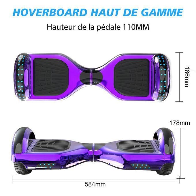 Hoverboard 6.5 Inch met Bluetooth en LED - RCB - Perfect Cadeau voor Kinderen Chroom Paars paars