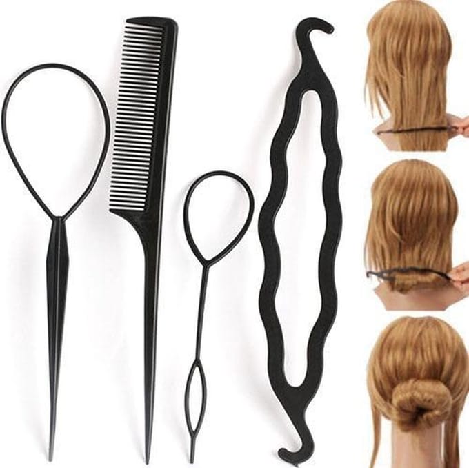 Haar styling hulpstukken set – Haarclip / Donut knot maker – lus invlechten - puntkam - 4 stuks