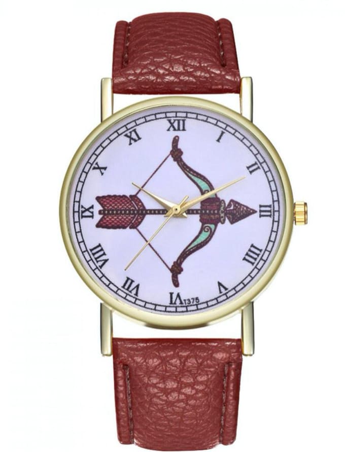 Hidzo Horloge Pijl en Boog Ø 38 - Bruin - Kunstleer