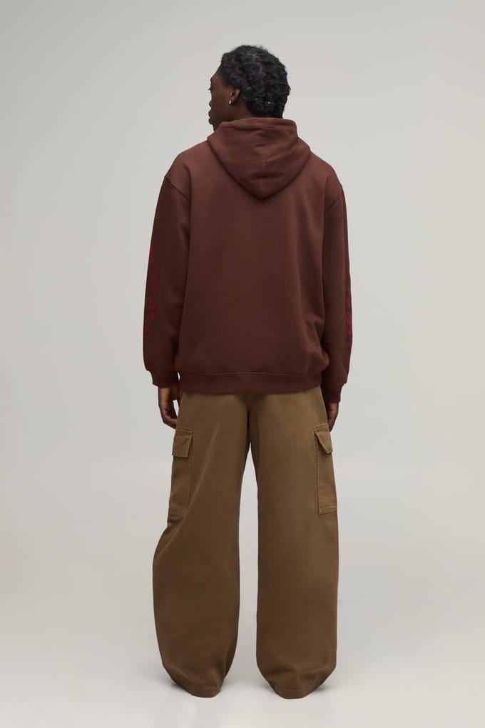 Broek met brede pasvorm, half & half tailleband, cargozakken en gewassen twill | Tobacco | Size Medium