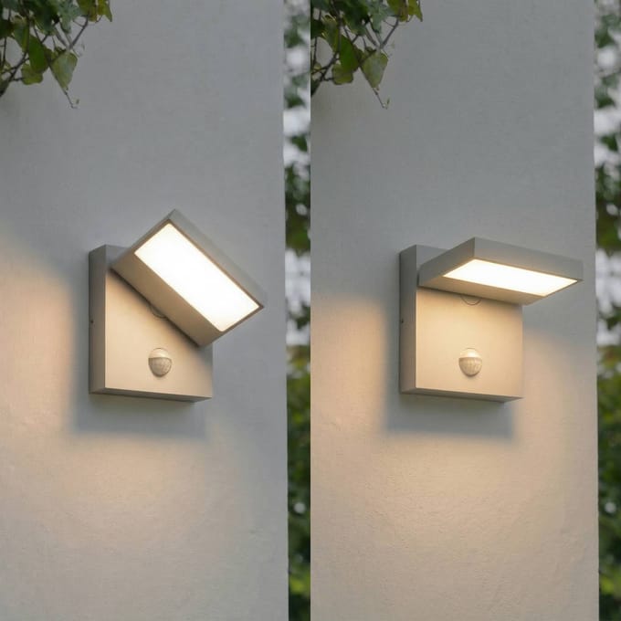 Lucande LED buiten wandlamp Silvan, steengrijs, sensor, IP54
