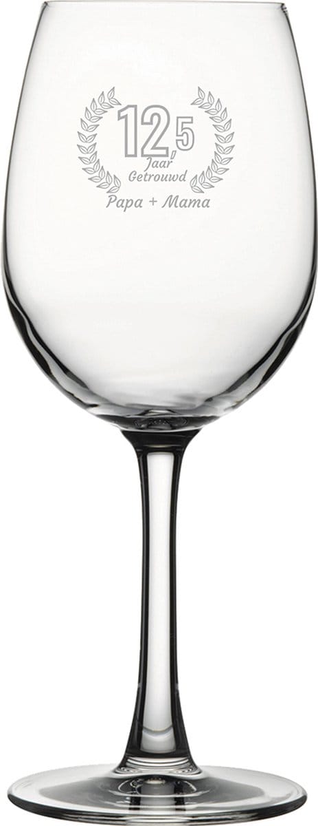 Gegraveerde witte wijnglas 36cl Papa + mama 12,5 jaar getrouwd