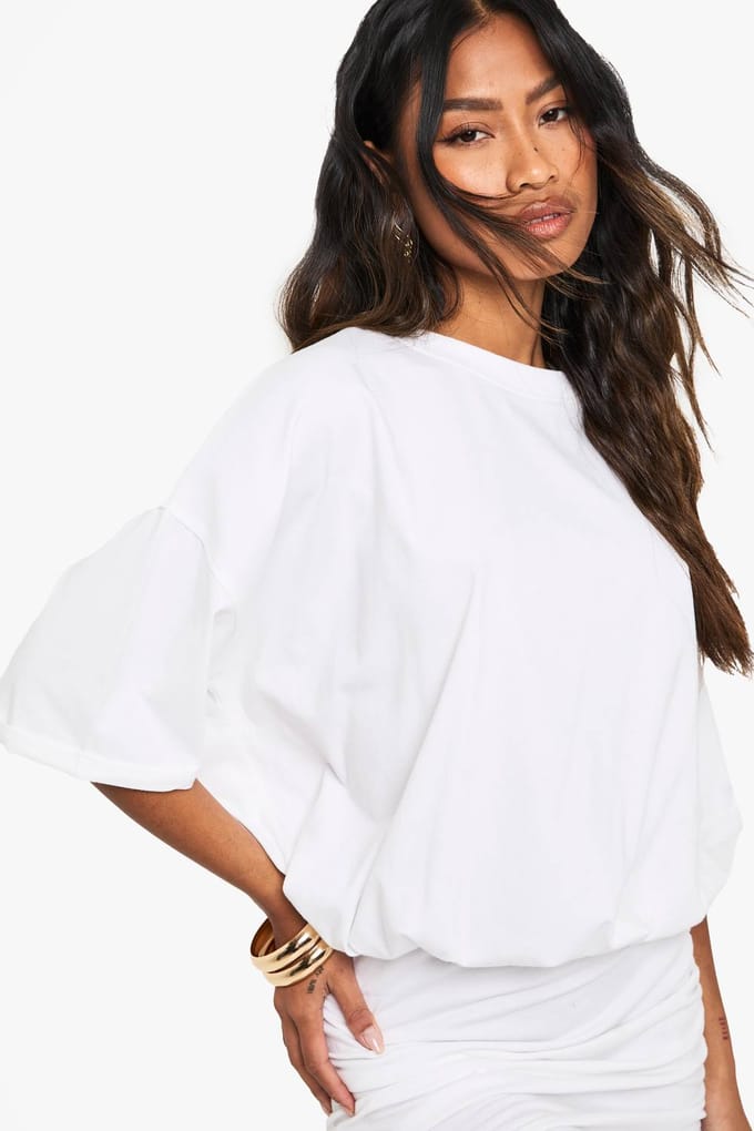 boohoo Dames Ruched T-shirt Mini-jurk | White | Maat: 18