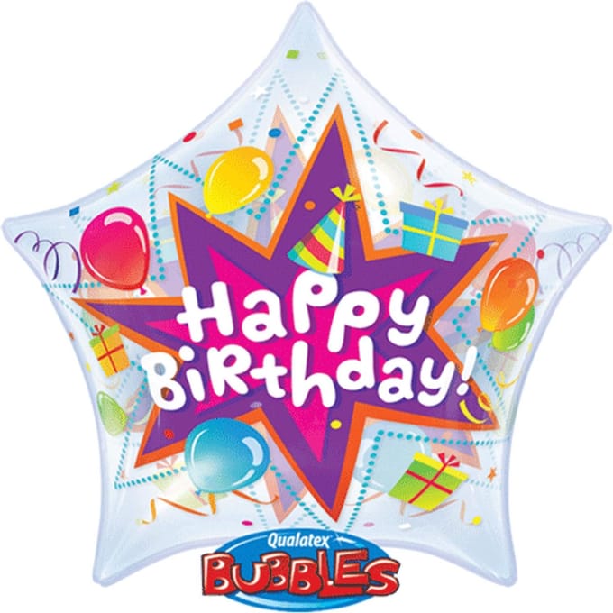 Folieballon - Happy Birthday - Stervormig - Bubble - 56cm - Zonder vulling