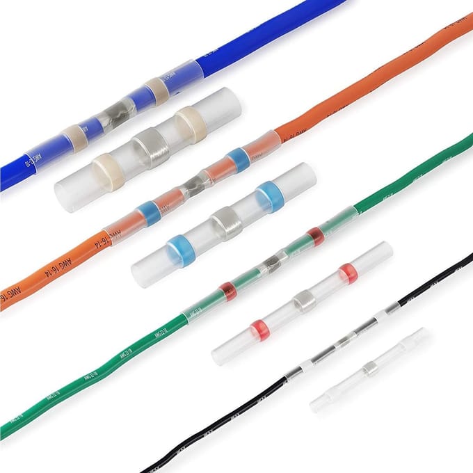 Cuhostki 1-Doos Krimpbare Soldeerringaansluitingen - Soldeerhulzen Set - Waterdicht & Georganiseerd - Multicolore Kabelverbindingen