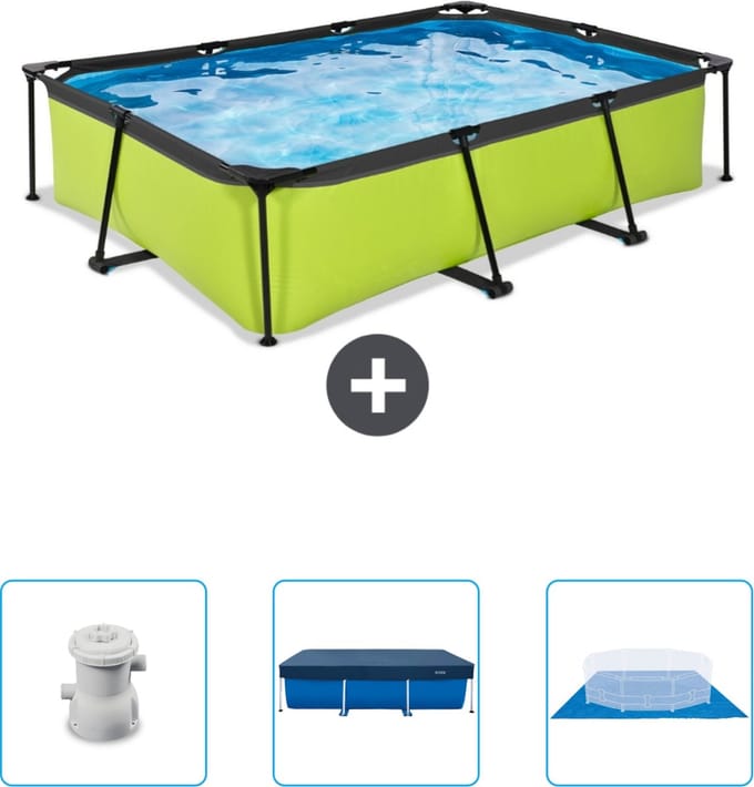 EXIT Rechthoekig Lime Frame Zwembad - 300 x 200 x 65 cm - Inclusief Pomp - Afdekzeil - Grondzeil - Nu extra voordelig