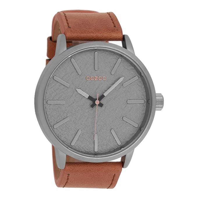 OOZOO Timepieces - Titanium horloge met cognac leren band - C9025