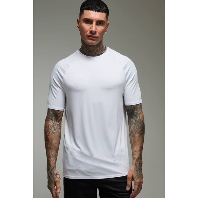 Tall Men's Active Lightweight Essentials Gym Regular Fit Raglan T-shirt | White | Size Medium