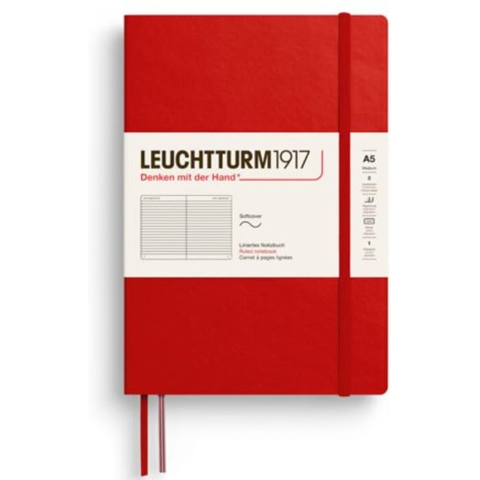 Leuchtturm1917 notitieboekje, softcover, medium a5, gelinieerd, cherry