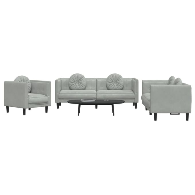 vidaXL - 3-delige - Loungeset - met - kussens - fluweel - lichtgrijs
