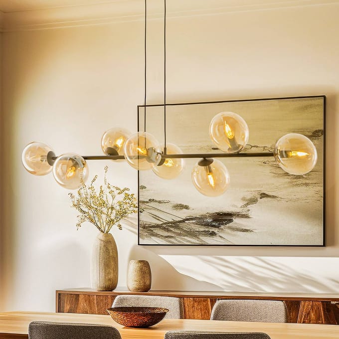 EMIBIG LIGHTING Hanglamp Glassy, 8-lamps, zwart, amber, glas, E14