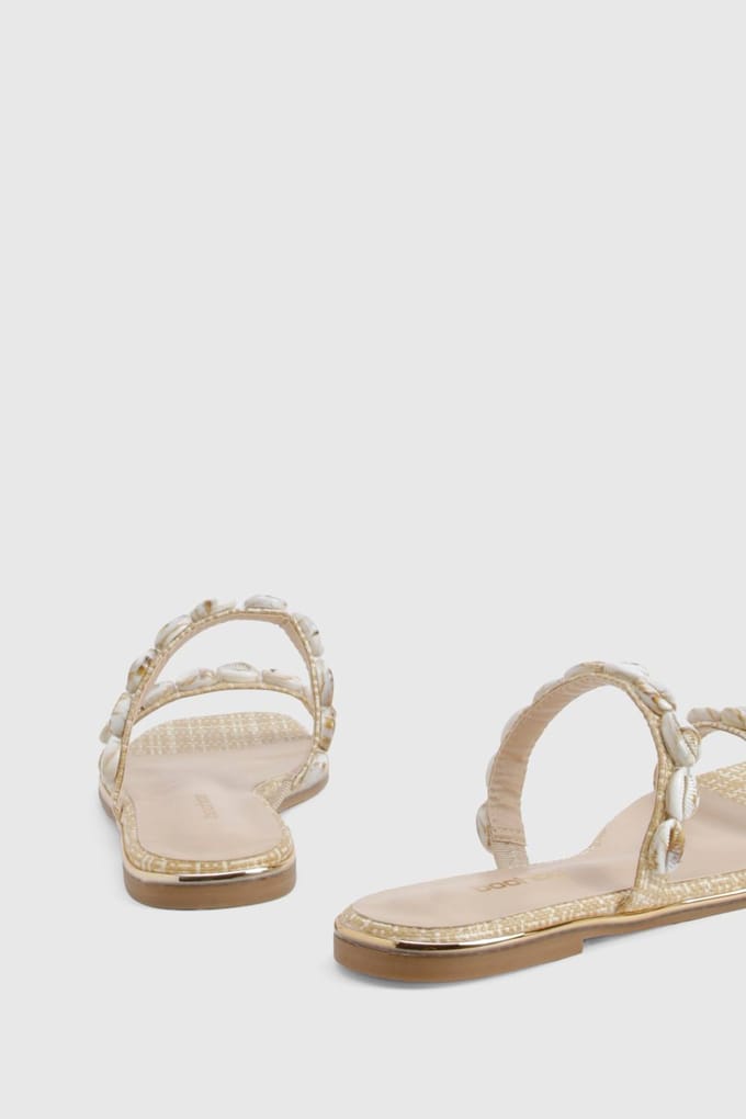 boohoo Dames Sandalen met raffia-schelpaccenten | Natural | Maat: 3