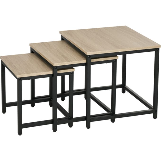 4goodz Homcom set van 3 bijzettafels, industrieel ontwerp, zwart stalen frame,