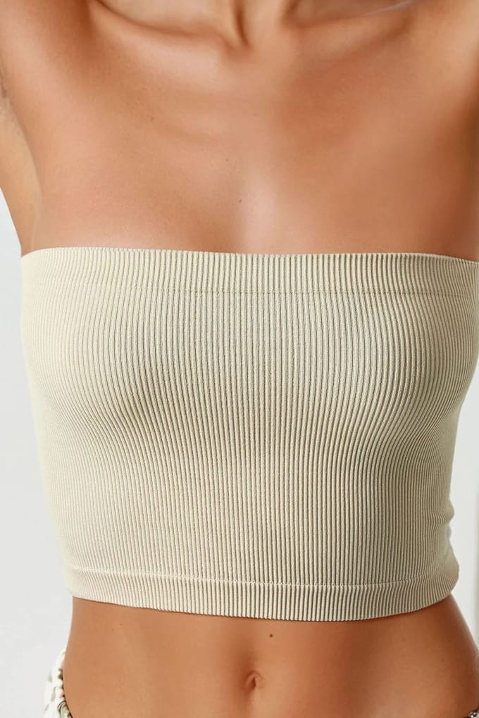 Slim Fit Strapless Geribbelde Crop Top