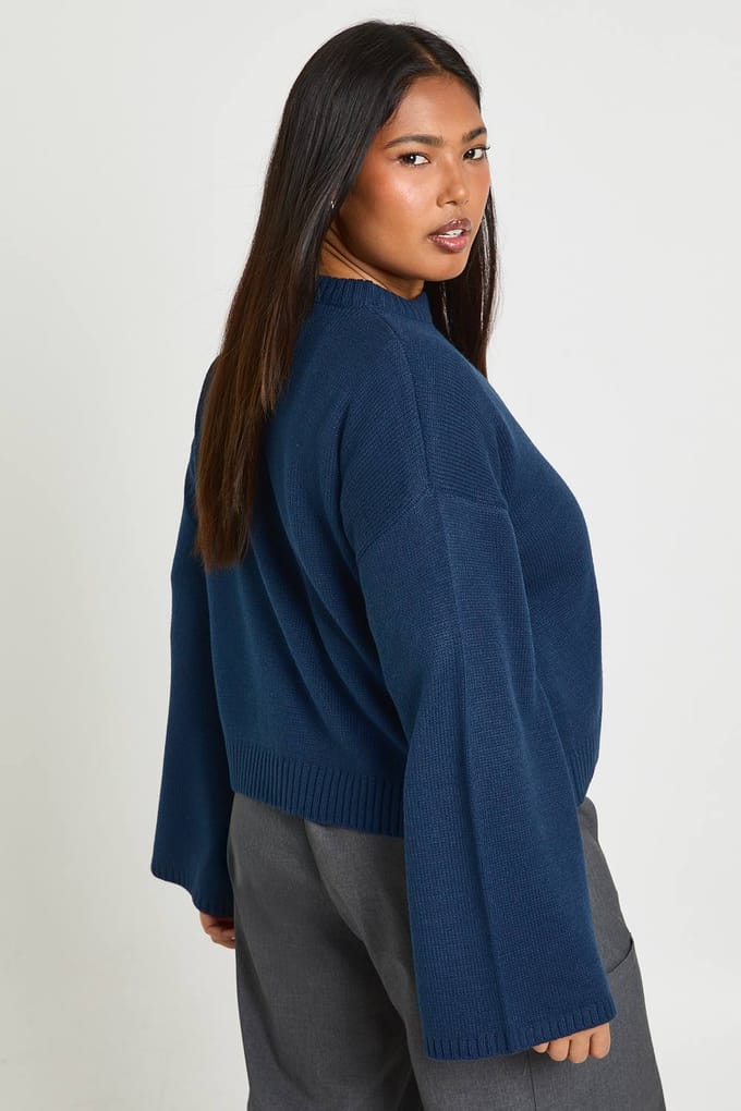 boohoo Dames Plus Ronde Hals Trui | Navy | Maat: 24