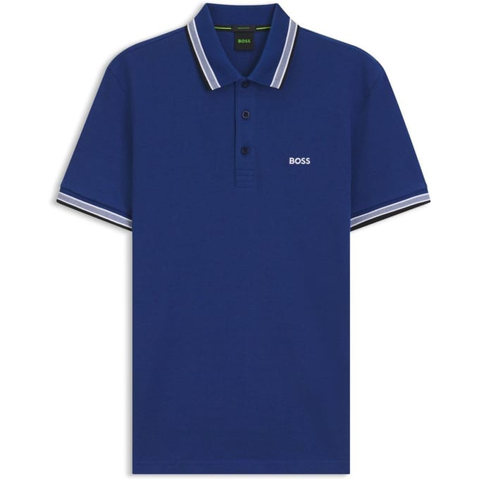 Boss Herenpoloshirt ‘Paddy’ met contrasterende boorden (Medium Blauw)