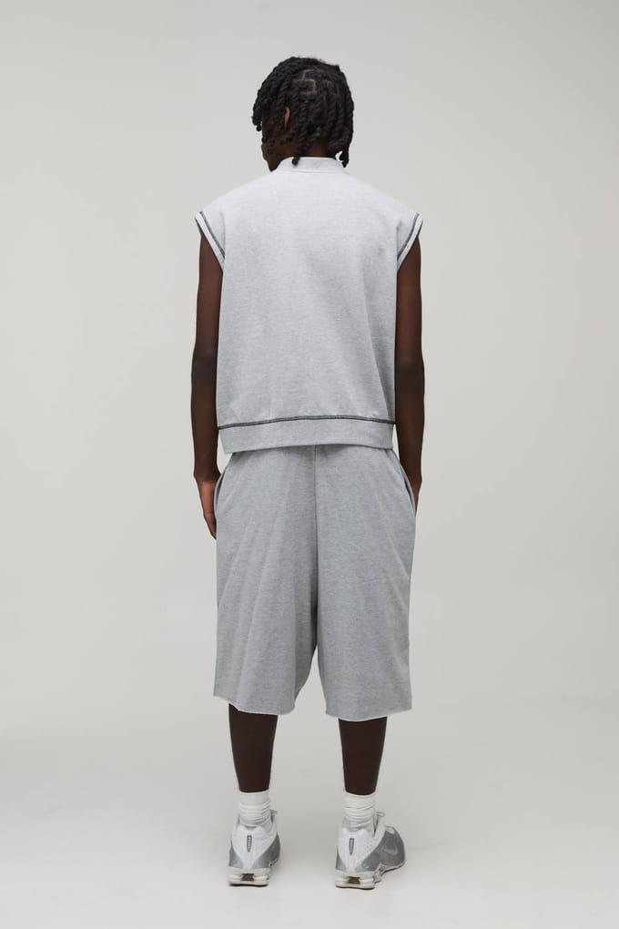 Oversized Boxy Loopback Mouwloos Ritssluiting Jersey Gilet En Jort Trainingspak | Grey Marl | Size Medium