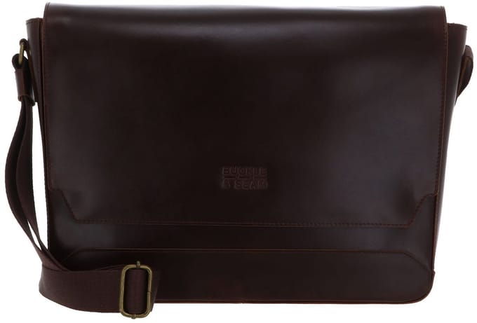 BUCKLE & SEAM Schoudertas met laptopvak Times Messenger Bag Brown / Blu Bruine