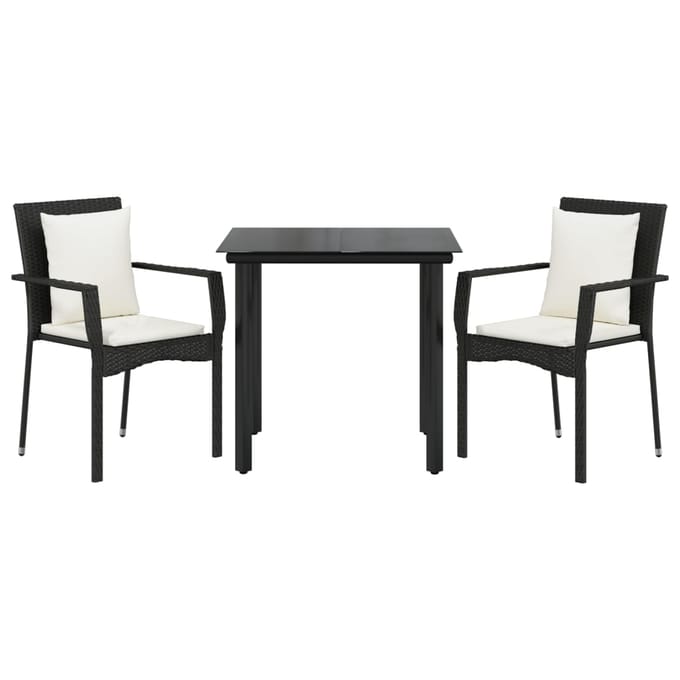 vidaXL - 3-delige - Tuinset - met - kussens - poly - rattan - zwart
