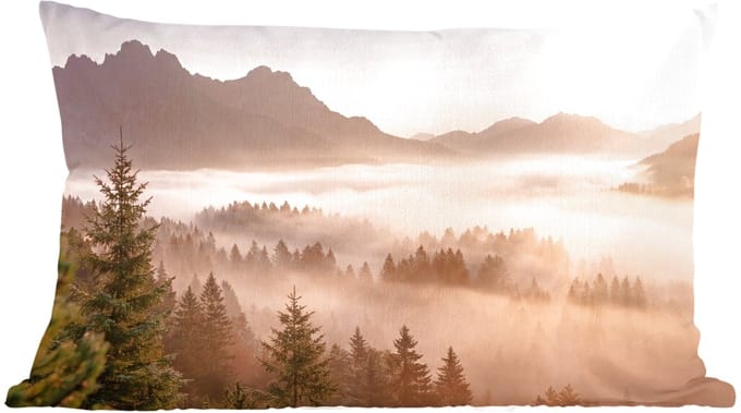 Sierkussens - Kussentjes Woonkamer - 60x40 cm - Zonlicht - Mist - Bergen - Bomen