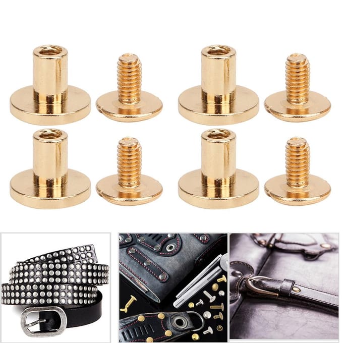 50 Set 8mm Puur Koper Platte Kop Klinknagels Leren Riem Schroeven Kit voor Notitieboek BindingGoud beige