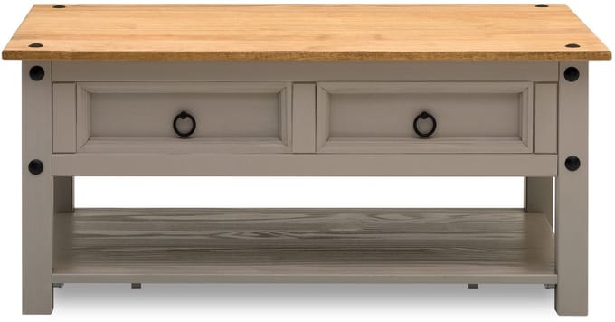 Salontafel RAMON met 2 lades van massief hout – grijs/bruin