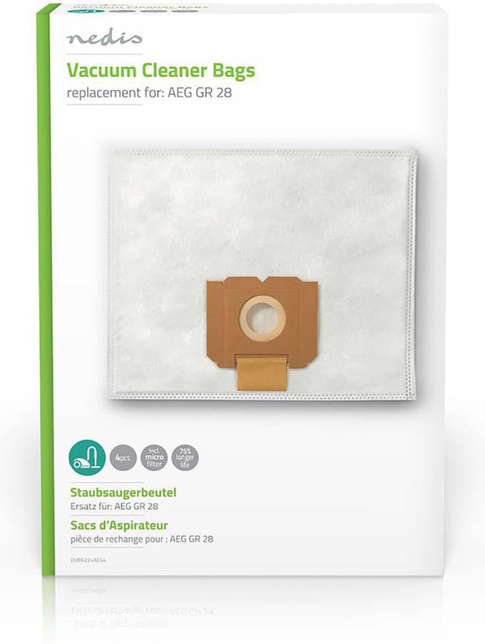 Nedis Stofzuigerzak - 4 Stuks - Synthetisch - Meest verkocht voor: AEG - Wit