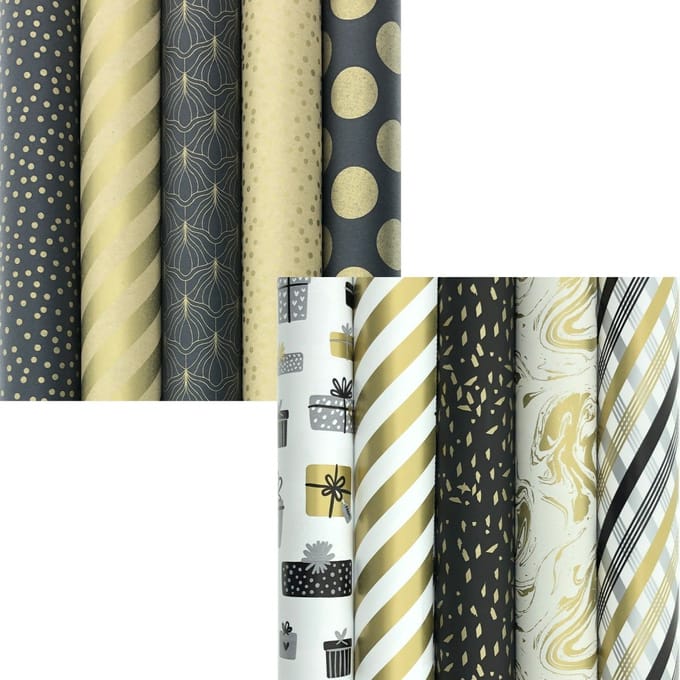BERLIN en GATSBY cadeaupapier - Assortiment inpakpapier - 2 meter x 70 cm - 10 rollen