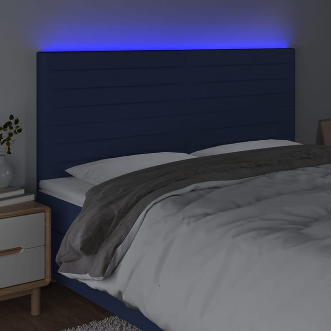 vidaXL - Hoofdbord - LED - 200x5x118/128 - cm - stof - blauw